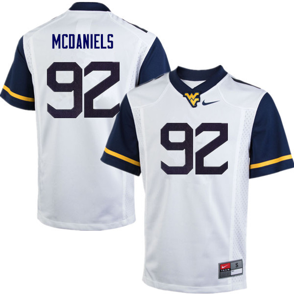 NCAA Men's Dalton McDaniels West Virginia Mountaineers White #92 Nike Stitched Football College Authentic Jersey LY23E66TL